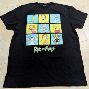 Rick and Morty Black Character Grid Graphic T-shirt - Size Large